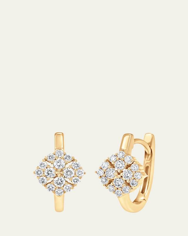 18K Yellow Gold Flora Diamond Huggie Earrings